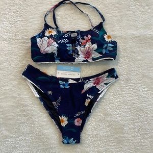 2 pieces cupshe bikini . Dark blue with flower design